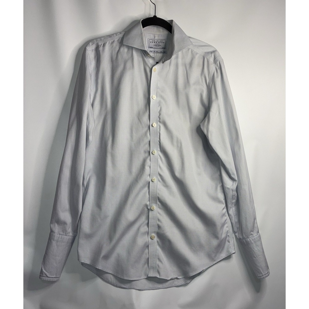 Charles Tyrwhitt Dress Shirt Extra Slim Fit 15 1/2 33 In White Blue Graph Check